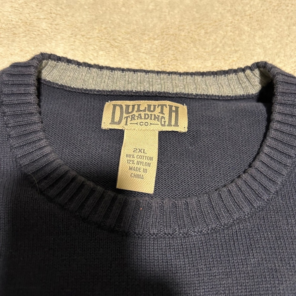 Duluth Trading Co Sweater Mens 2XL Navy Blue Cotton Blend Ribbed Crew Neck 1035 - Picture 4 of 8